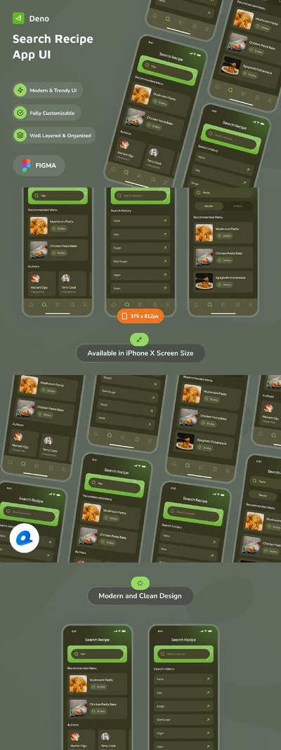 搜索食谱深色模式应用APP UI KIT (FIG)