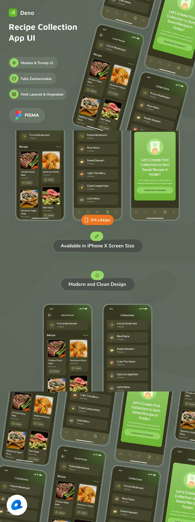 食谱集合深色模式应用APP UI KIT (FIG)