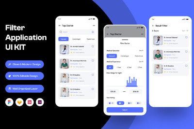 医生信息列表过滤移动应用APP UI KIT (FIG,SKETCH,XD)