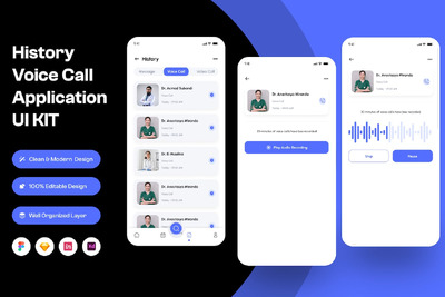 历史语音通话移动应用APP UI KIT (FIG,SKETCH,XD)