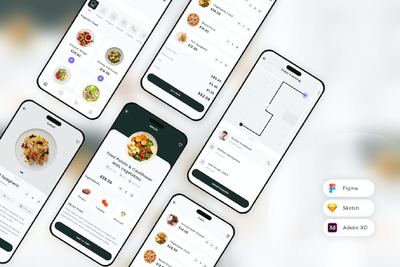 食品订购和配送移动应用 APP UI KIT (SKETCH,FIG,XD)