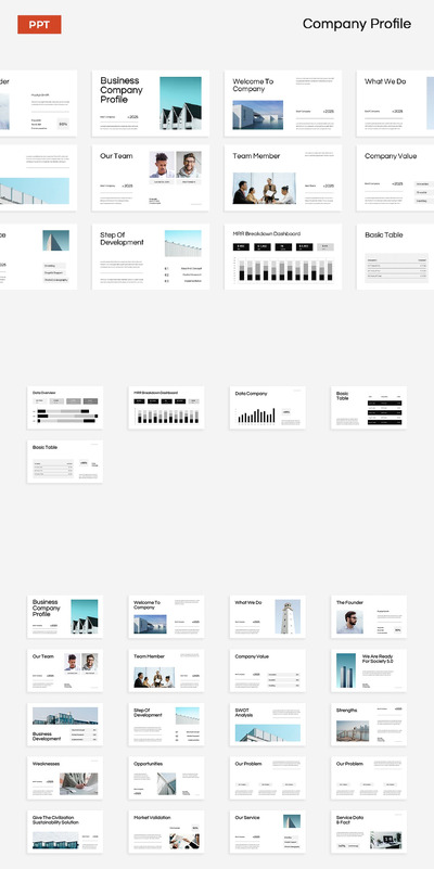 白色 黑色 极简商业 公司简介PPT模版 (PPTX,PPT)