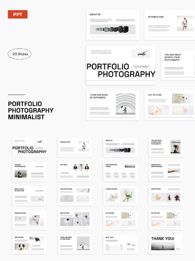 黑白简约摄影作品集PPT模版 (PPTX,PPT)