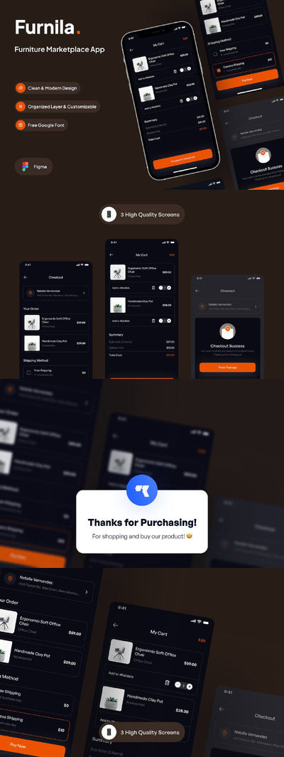 付款结账页面 - 黑暗版APP UI KIT (FIG)