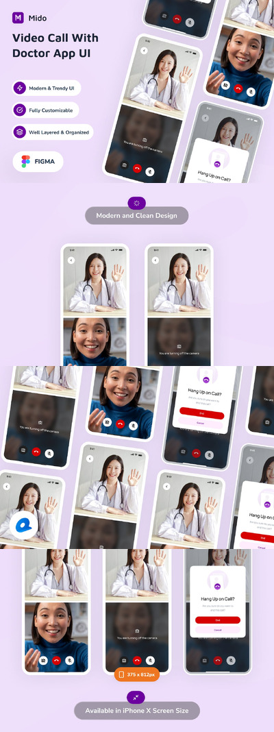 与医生应用程序 UI 进行视频通话APP UI KIT (FIG)