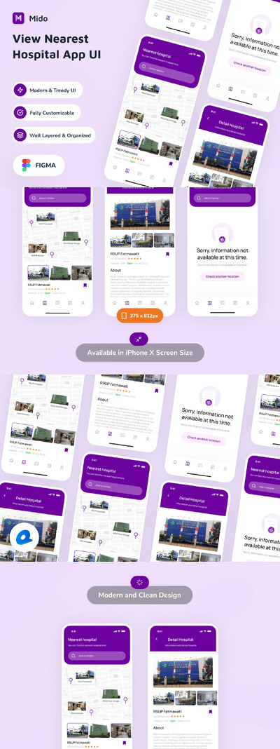查看最近的医院应用APP UI KIT (FIG)