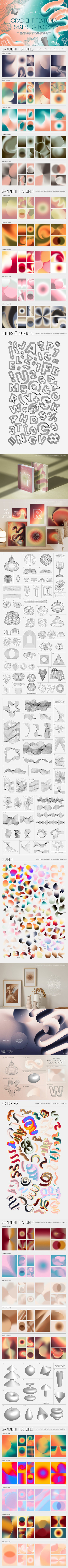 渐变纹理形状 3D 对象集合