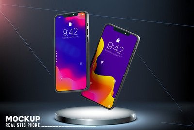 带展台的手机样机 (PDF,JPG,PSD)