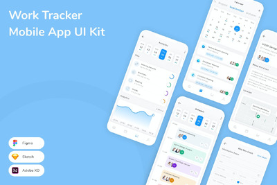 工作追踪移动应用 APP UI KIT (SKETCH,FIG,XD)
