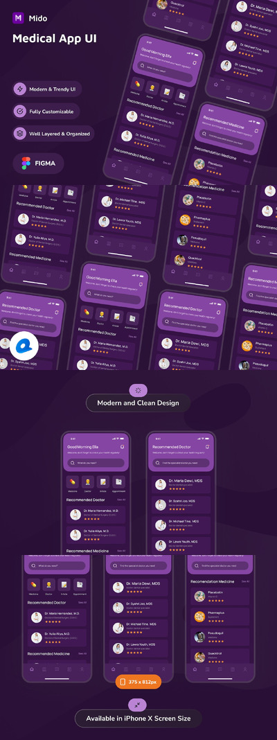 医疗深色模式应用APP UI KIT (FIG)