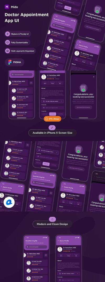 医生预约深色模式APP UI KIT (FIG)