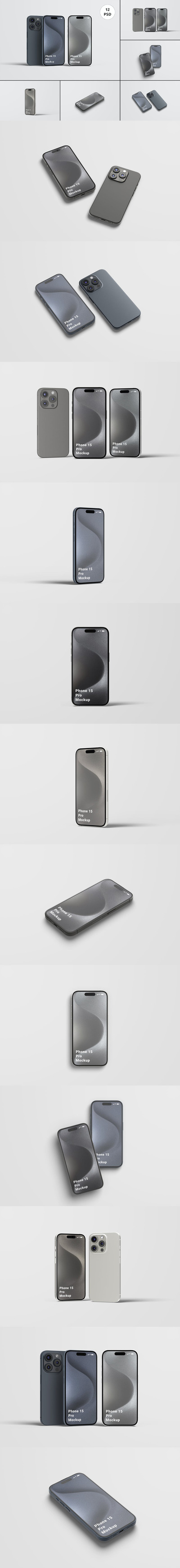 iPhone 15 Pro 样机 (PSD,PDF)