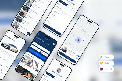 汽车维修和汽车服务移动应用App UI Kit (SKETCH,FIG,XD)