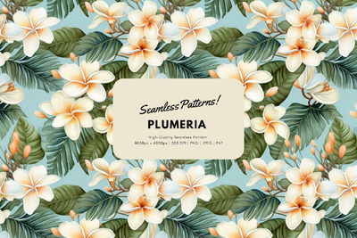 鸡蛋花无缝花纹 (PNG,JPG)