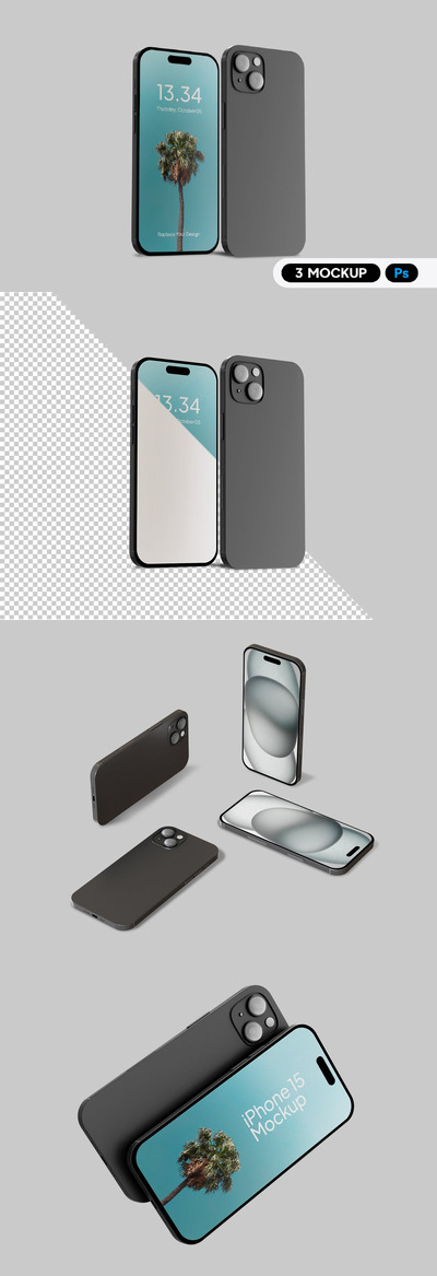 黑色 iPhone 15 样机 (PSD)