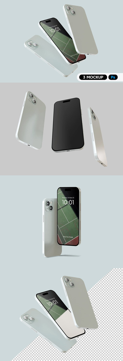 蓝色 iPhone 15 样机 (PSD)