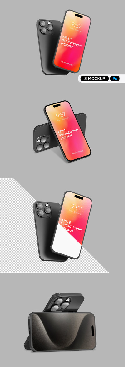 黑钛 iPhone 15 Pro 样机 (PSD)