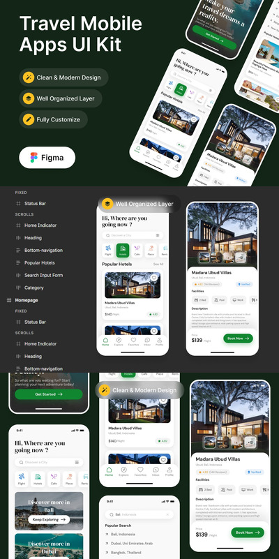 旅游移动应用程序 UI 套件 (FIG)