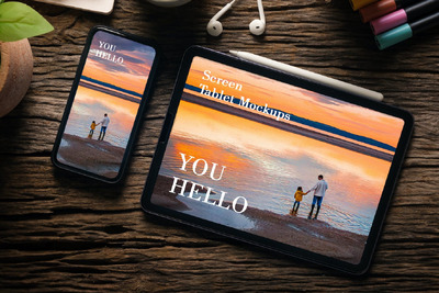 屏幕平板电脑和 iPhone 模型 (PSD,JPG)