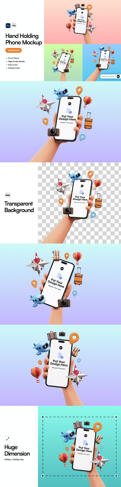手持旅行手机样机 (PSD,PNG,JPG)