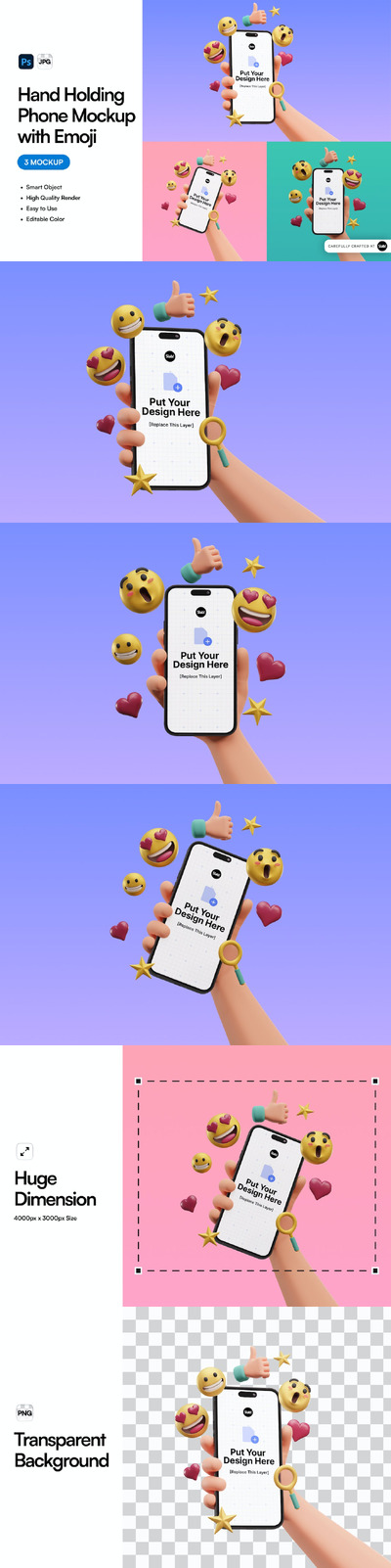 手持电话样机与表情符号 (PSD,PNG,JPG)
