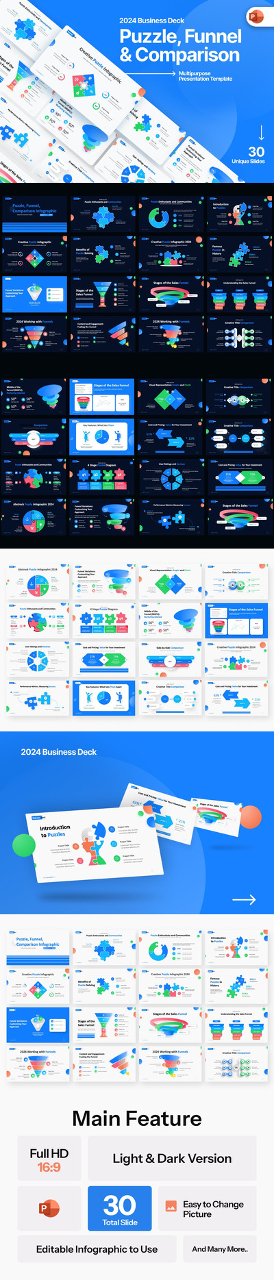 拼图、漏斗和比较 PPT模版 (PPTX)