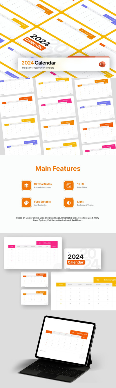 2024 年日历 PPT模版 (PPTX)