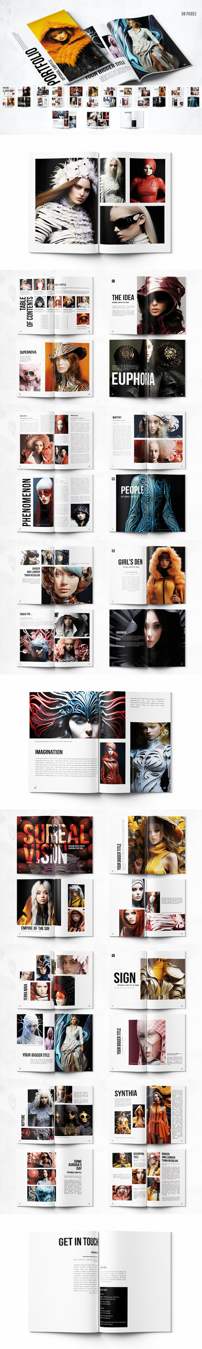 创意作品集 A4 和美国字母设计 - 56 页 (PSD)