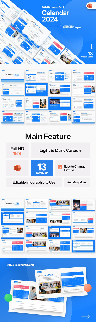 2024 年日历 PPT模版 (PPTX)