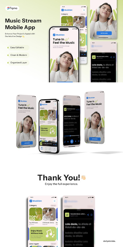 音乐流媒体移动应用APP UI KIT (FIG)