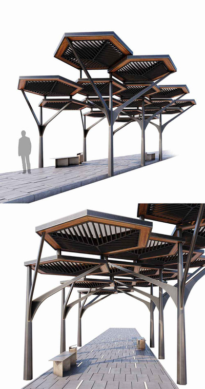 公园雨棚 凉亭3D模型（OBJ,MAX）