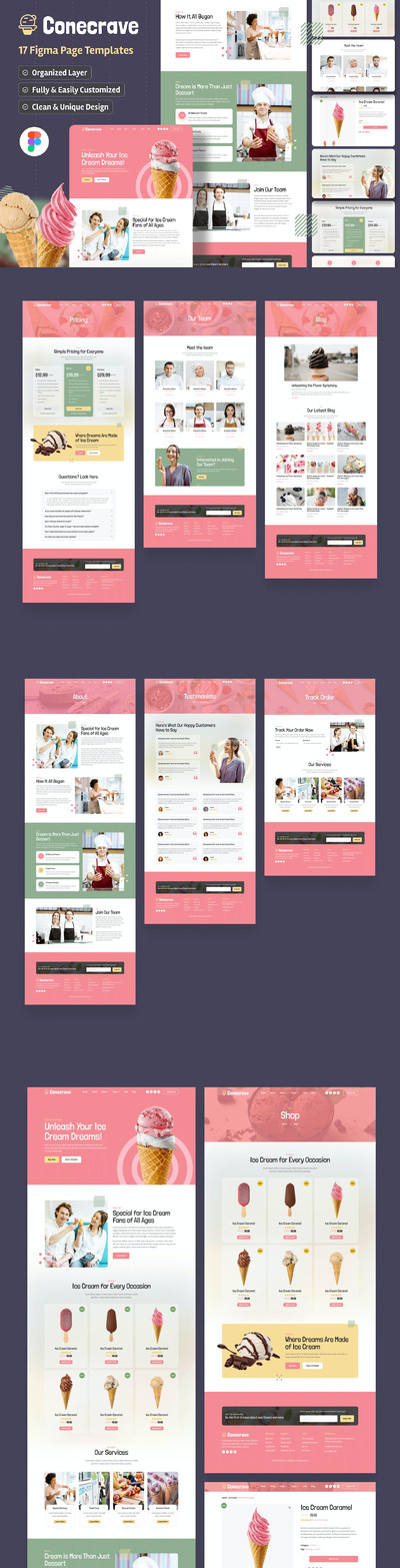 冰淇淋、蛋糕和糖果店 Figma UI 网页模版 (FIG)
