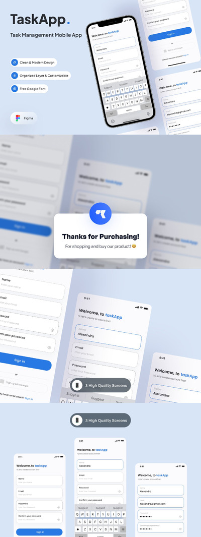 任务管理 - 注册页面App UI Kit (FIG)