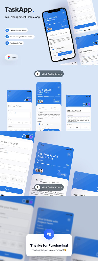 任务管理 - 新任务页面App UI Kit (FIG)
