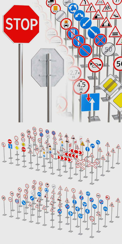 交通指示牌 路标合集3D模型（OBJ,MAX）