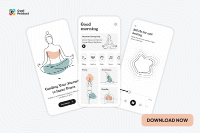 冥想应用程序 - 简约设计风格App UI Kit (FIG)