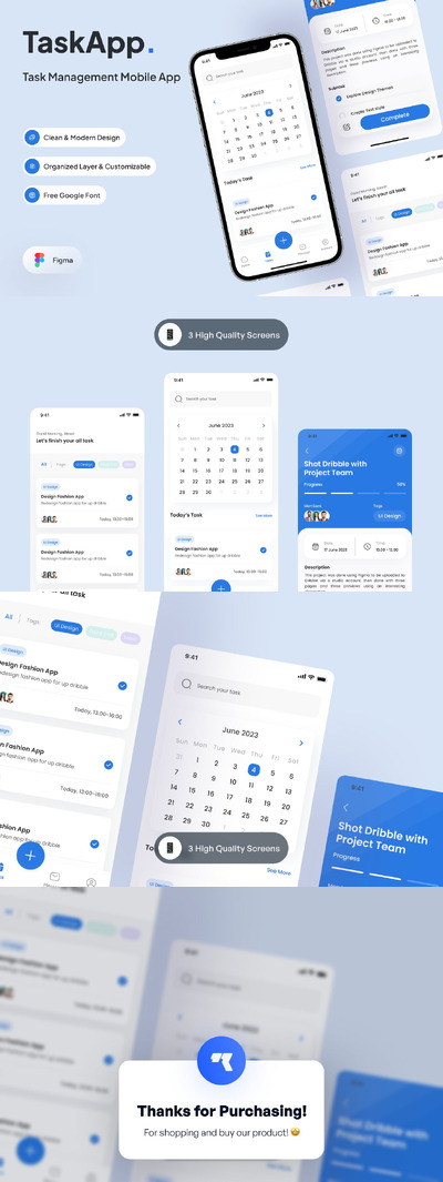 任务管理 - 任务页面App UI Kit (FIG)