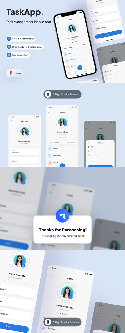 任务管理 - 个人资料页面App UI Kit (FIG)