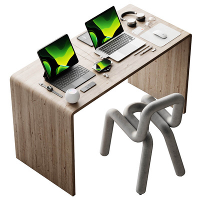 包含苹果电脑 手机 鼠标 耳机 手表和文具的办公桌面组合3D模型（FBX,MAX）