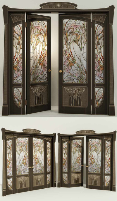 现代彩色玻璃双开门3D模型（FBX,MAX）