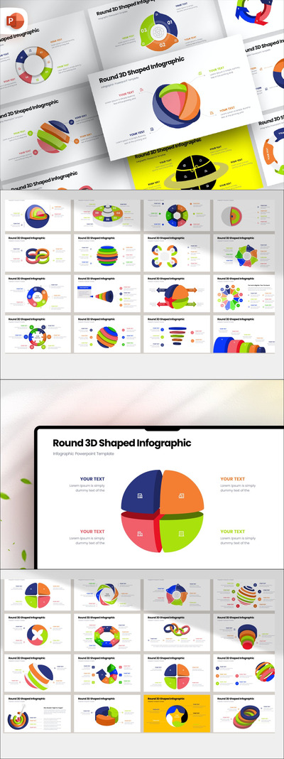 圆形 3D 形状信息图表PPT模版 (PPTX)