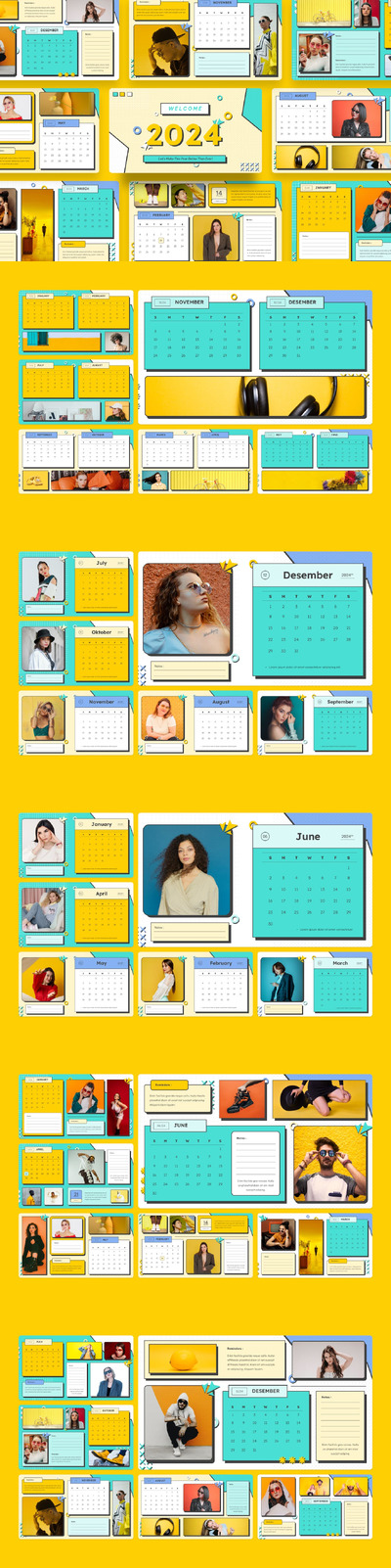 波普艺术复古日历 2024 年PPT模版 (PPTX,PPT)