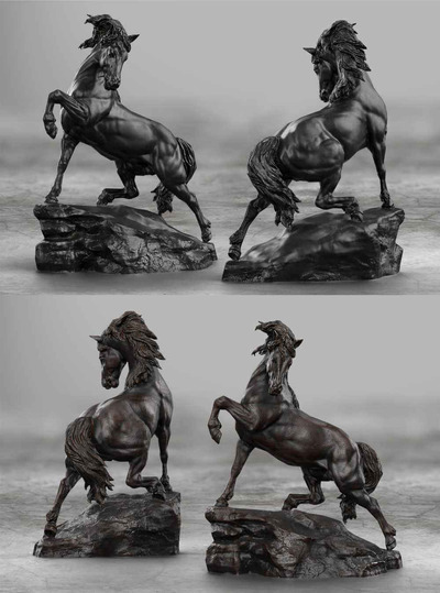 奔腾的骏马雕像low poly 3D模型（OBJ,FBX,MAX）