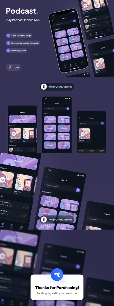 播客应用程序 - 搜索页面 - App UI Kit (FIG)