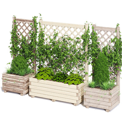 带格子攀爬架的户外绿植花坛3D模型（OBJ,MAX）