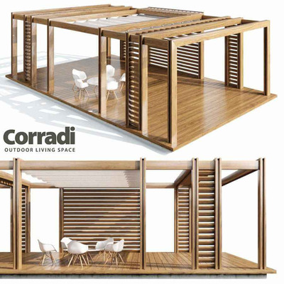 带餐桌椅的Corradi木质凉亭3D模型（FBX,MAX）