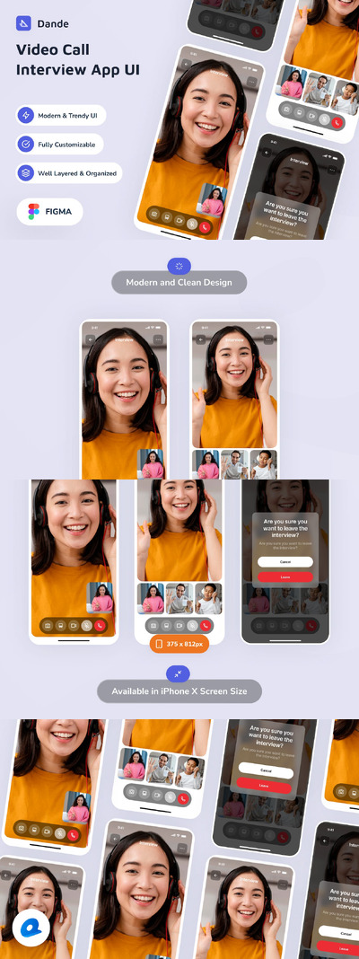 视频通话面试应用App UI Kit (FIG)