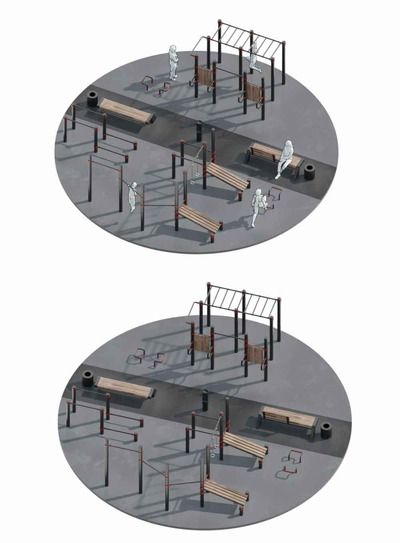 包含单杠的户外健身设备 户外锻炼区3D模型（MAX）