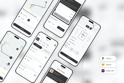 出租车预订移动应用 App UI Kit (SKETCH,FIG,XD)