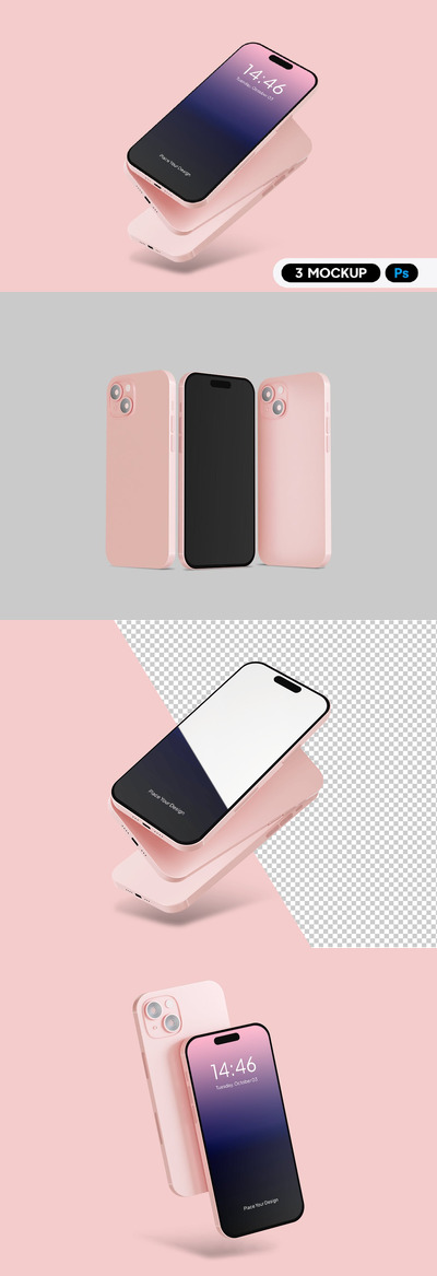 粉色 iPhone 15 样机 (PSD)